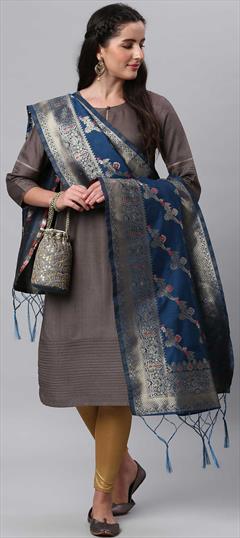 Casual Blue color Dupatta in Banarasi Silk fabric with Weaving work : 1759474