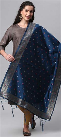Casual Blue color Dupatta in Banarasi Silk fabric with Weaving work : 1759479