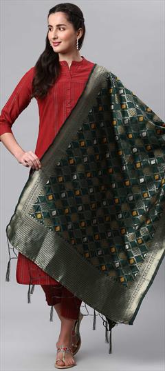 Casual Green color Dupatta in Banarasi Silk fabric with Weaving work : 1759483