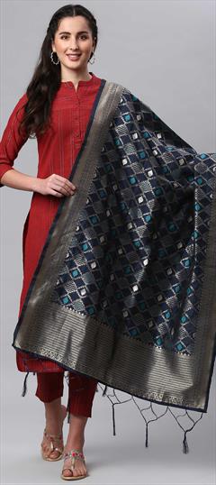 Casual Blue color Dupatta in Banarasi Silk fabric with Weaving work : 1759486