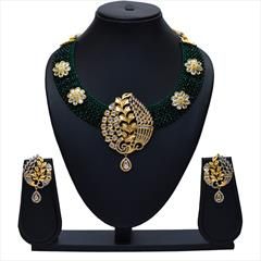 Green color Necklace in Metal Alloy studded with Kundan & Gold Rodium Polish : 1759618