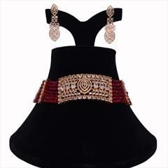 Red and Maroon color Necklace in Metal Alloy studded with CZ Diamond & Gold Rodium Polish : 1759635