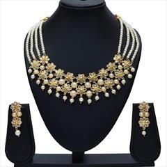 White and Off White color Necklace in Metal Alloy studded with Kundan, Pearl & Gold Rodium Polish : 1759645