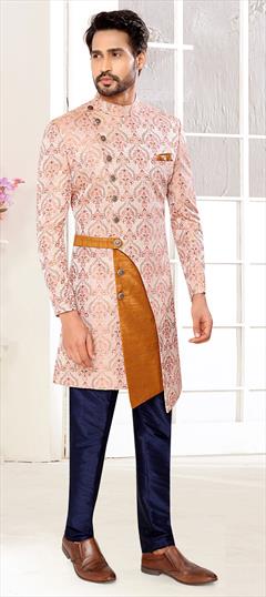 Pink and Majenta color IndoWestern Dress in Jacquard fabric with Weaving work : 1759924
