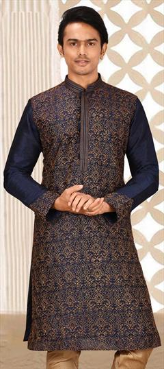 Blue color Kurta in Art Dupion Silk fabric with Embroidered, Thread work : 1759974