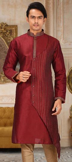 Red and Maroon color Kurta in Art Dupion Silk fabric with Thread work : 1759988