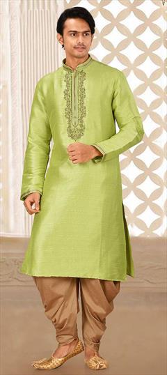 Green color IndoWestern Dress in Art Silk fabric with Thread, Zardozi work : 1760131
