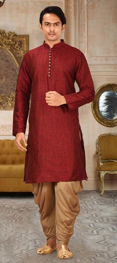 Red and Maroon color IndoWestern Dress in Jamawar fabric with Thread work : 1760256