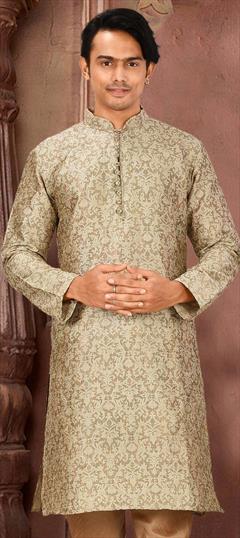 Beige and Brown color Kurta in Jamawar fabric with Thread work : 1760264