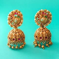 Pink and Majenta color Earrings in Copper studded with Beads, CZ Diamond & Gold Rodium Polish : 1760273