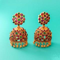 Multicolor color Earrings in Copper studded with Beads, Kundan & Gold Rodium Polish : 1760284