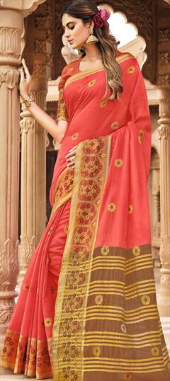 Traditional Pink and Majenta color Saree in Cotton fabric with Bengali Weaving work : 1760460