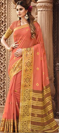 Traditional Pink and Majenta color Saree in Cotton fabric with Bengali Weaving work : 1760465