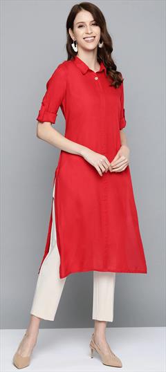 Casual Red and Maroon color Tunic with Bottom in Rayon fabric with Thread work : 1760783