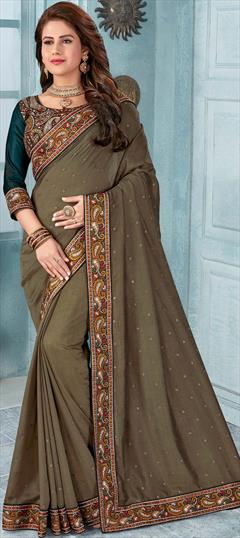 Traditional, Wedding Green color Saree in Art Silk, Silk fabric with South Border, Embroidered, Stone, Thread work : 1761558