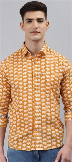 Yellow color Shirt in Cotton fabric with Curved Printed work : 1761657