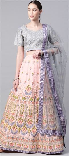 Festive, Party Wear Pink and Majenta color Lehenga in Silk fabric with Flared Embroidered, Zari work : 1762156