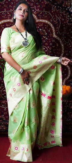 Traditional Green color Saree in Linen fabric with South Weaving work : 1762289