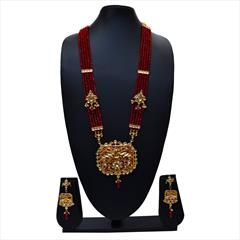 Red and Maroon color Pendant in Metal Alloy studded with Beads, Kundan & Gold Rodium Polish : 1762475