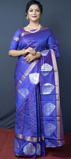 Traditional Blue color Saree in Linen fabric with Bengali Weaving work : 1762511