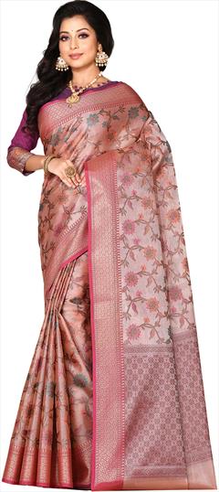 Traditional Pink and Majenta color Saree in Organza Silk, Silk fabric with South Weaving work : 1763077