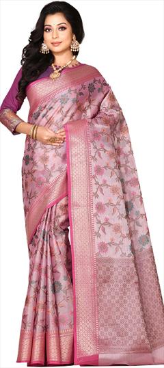 Traditional Pink and Majenta color Saree in Organza Silk, Silk fabric with South Weaving work : 1763079