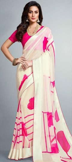 Casual, Party Wear White and Off White color Saree in Chiffon fabric with Classic Printed work : 1763239