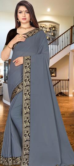 Festive, Party Wear Black and Grey color Saree in Georgette fabric with Classic Border work : 1763719