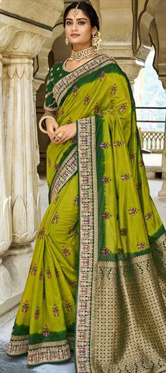 Traditional, Wedding Green color Saree in Art Silk, Silk fabric with South Embroidered, Resham, Stone, Thread, Zari work : 1763852