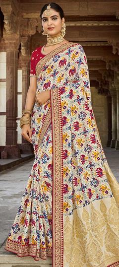 Traditional, Wedding Beige and Brown color Saree in Art Silk, Silk fabric with South Embroidered, Resham, Stone, Thread, Zari work : 1763861
