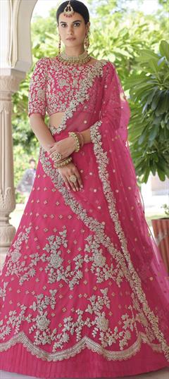 Designer, Engagement, Reception, Wedding Pink and Majenta color Lehenga in Net fabric with A Line Sequence, Thread work : 1763953