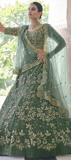 Festive, Reception, Wedding Blue color Lehenga in Net fabric with A Line Sequence, Thread work : 1763957
