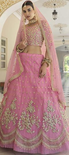 Festive, Reception, Wedding Pink and Majenta color Lehenga in Net fabric with A Line Sequence, Thread work : 1763959