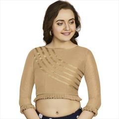 Beige and Brown color Blouse in Art Silk fabric with Lace work : 1763980