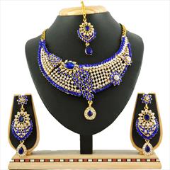 Blue color Necklace in Metal Alloy studded with CZ Diamond & Gold Rodium Polish : 1764147