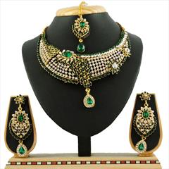 Green color Necklace in Metal Alloy studded with CZ Diamond & Gold Rodium Polish : 1764149