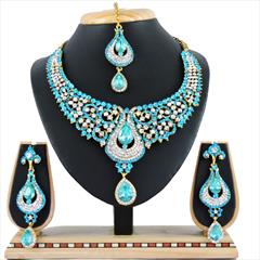 Blue color Necklace in Metal Alloy studded with CZ Diamond & Gold Rodium Polish : 1764165