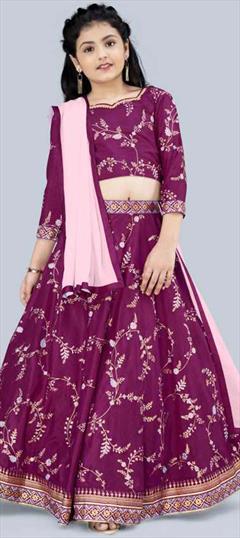 Casual Purple and Violet color Kids Lehenga in Blended fabric with Thread work : 1764178