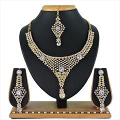 White and Off White color Necklace in Metal Alloy studded with CZ Diamond & Gold Rodium Polish : 1764275