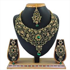 Green color Necklace in Metal Alloy studded with CZ Diamond & Gold Rodium Polish : 1764307