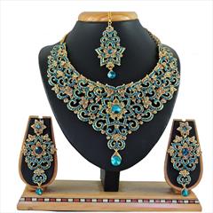 Blue color Necklace in Metal Alloy studded with CZ Diamond & Gold Rodium Polish : 1764308