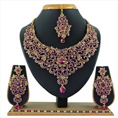 Purple and Violet color Necklace in Metal Alloy studded with CZ Diamond & Gold Rodium Polish : 1764309