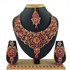Red and Maroon color Necklace in Metal Alloy studded with CZ Diamond & Gold Rodium Polish : 1764311