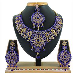 Blue color Necklace in Metal Alloy studded with CZ Diamond & Gold Rodium Polish : 1764313