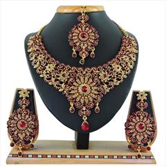Red and Maroon color Necklace in Metal Alloy studded with CZ Diamond & Gold Rodium Polish : 1764317