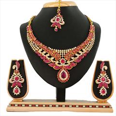 Pink and Majenta color Necklace in Metal Alloy studded with CZ Diamond & Gold Rodium Polish : 1764401