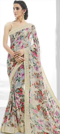 Casual, Festive, Party Wear Multicolor color Saree in Georgette fabric with Classic Embroidered, Floral, Printed, Thread work : 1764480