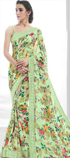 Casual, Festive, Party Wear Multicolor color Saree in Georgette fabric with Classic Embroidered, Floral, Printed, Thread work : 1764487