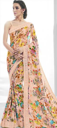 Casual, Festive, Party Wear Multicolor color Saree in Georgette fabric with Classic Embroidered, Floral, Printed, Thread work : 1764490