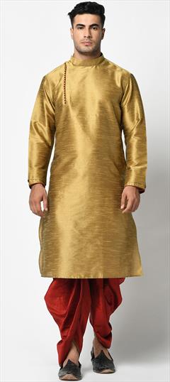 Gold color Dhoti Kurta in Dupion Silk fabric with Thread work : 1764565